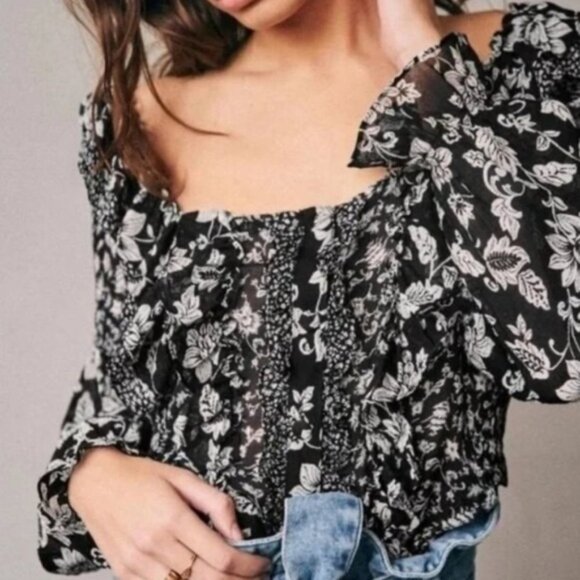 Sezane Silk Blend Floral Patchwork Jihane Blouse Top Size 40 French US 8 Boho - Picture 16 of 16